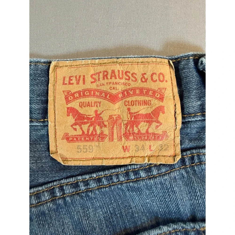 Levis 559 Relaxed Straight Leg Jeans Mens 34x32 Medium Wash Blue Denim